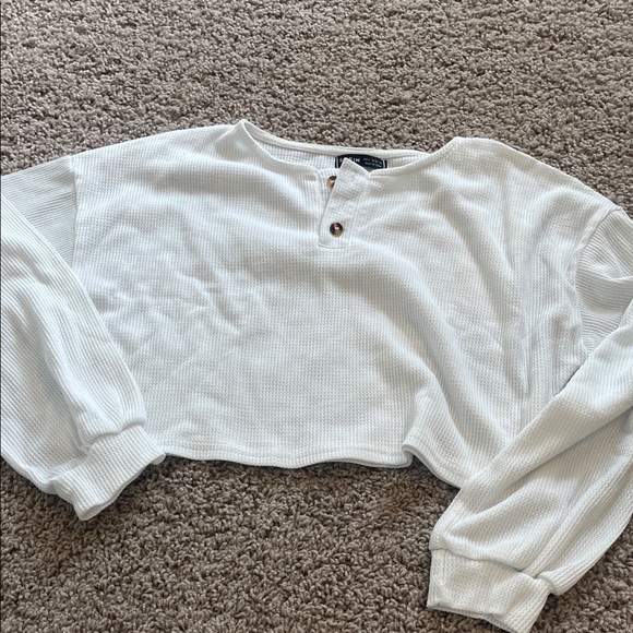 SHEIN Tops - Cropped White Waffle Knit Henley Top